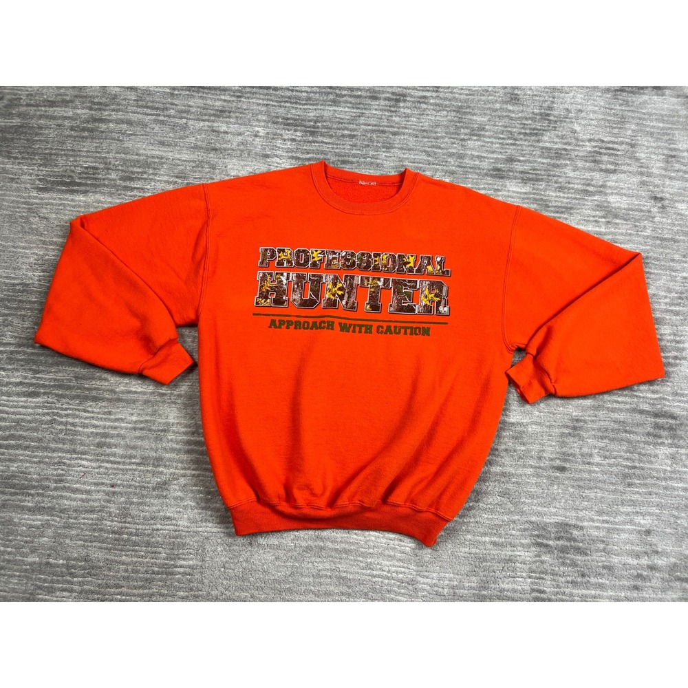 Unbranded Sweatshirt Mens L Orange Professional Hunter Graphic Pullover Fleece